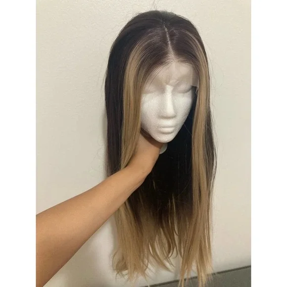 Miona beauty lace front mika wig straight Brown Burgundy Roots Blonde Balayage